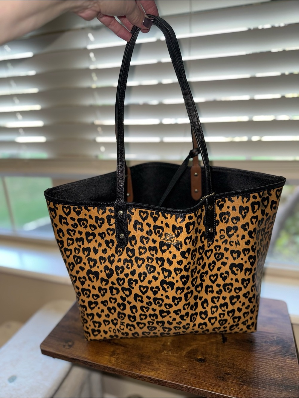 COACH Leopard Heart Reversible City Tote Bag